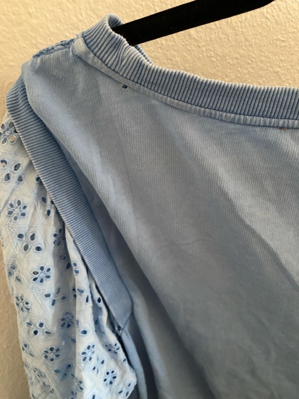 Anthropologie PILCRO Blue Eyelet Lace Puff Sleeve Top - Picture 3 of 5